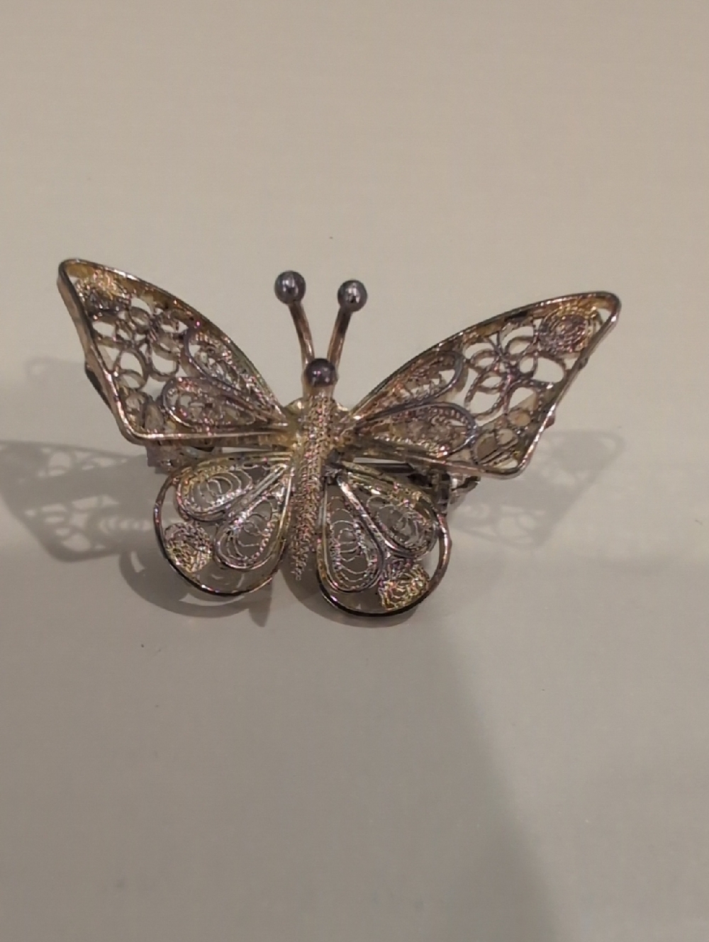 Vintage 925 Sterling Silver Filigree Butterfly Brooch Made in Italy